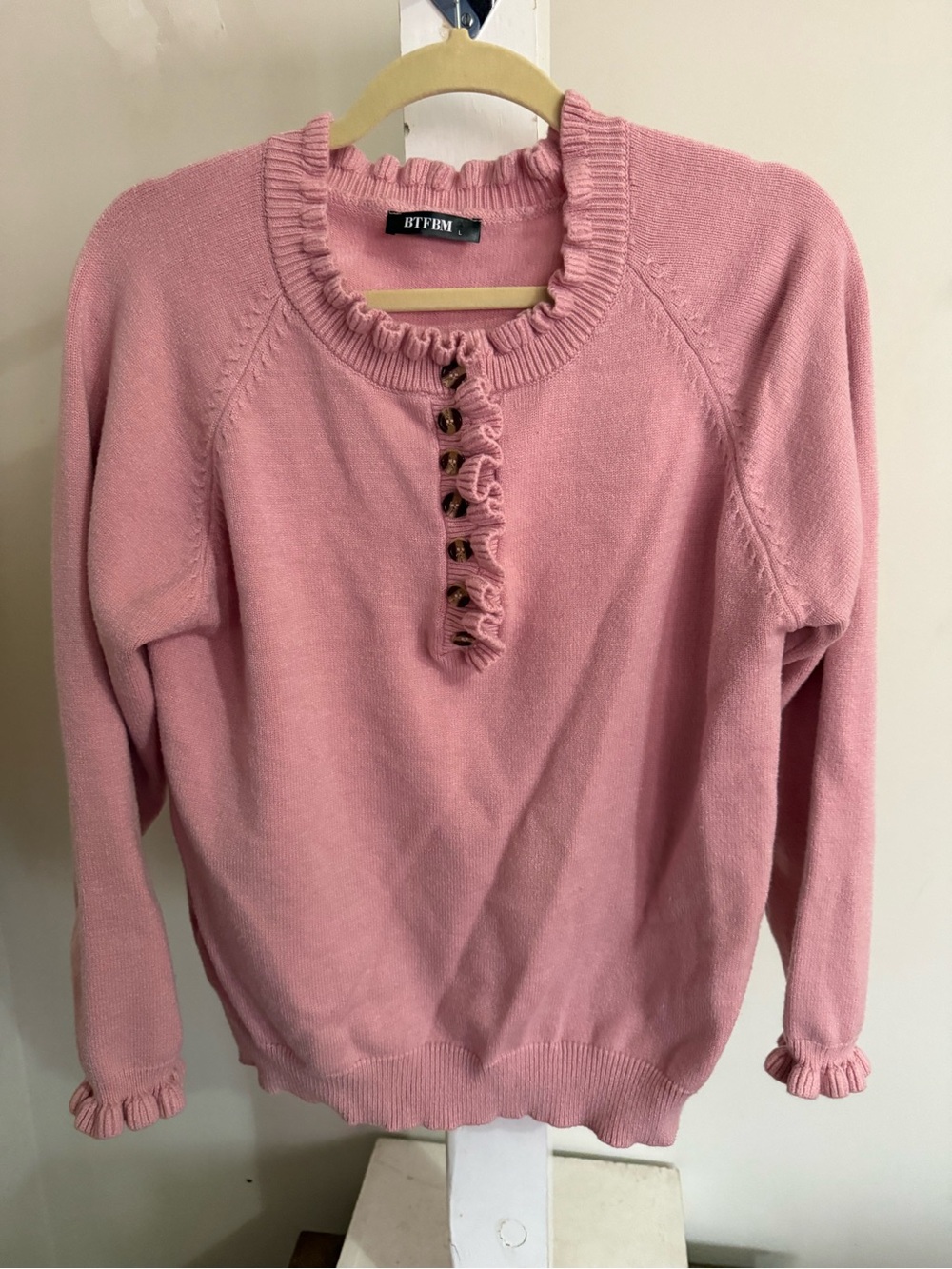 BTFBM Women's Long Sleeve Button Down Ruffle Sweater